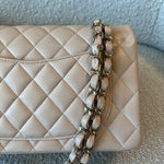 CHANEL Handbag Light Beige Lambskin Quilted Classic Double Flap Small Light Gold Hardware - Redeluxe