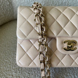 CHANEL Handbag Light Beige Lambskin Quilted Classic Double Flap Small Light Gold Hardware - Redeluxe