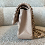 CHANEL Handbag Light Beige Lambskin Quilted Classic Double Flap Small Light Gold Hardware - Redeluxe