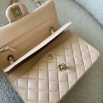 CHANEL Handbag Light Beige Lambskin Quilted Classic Double Flap Small Light Gold Hardware - Redeluxe
