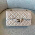 CHANEL Handbag Light Beige Lambskin Quilted Classic Double Flap Small Light Gold Hardware - Redeluxe