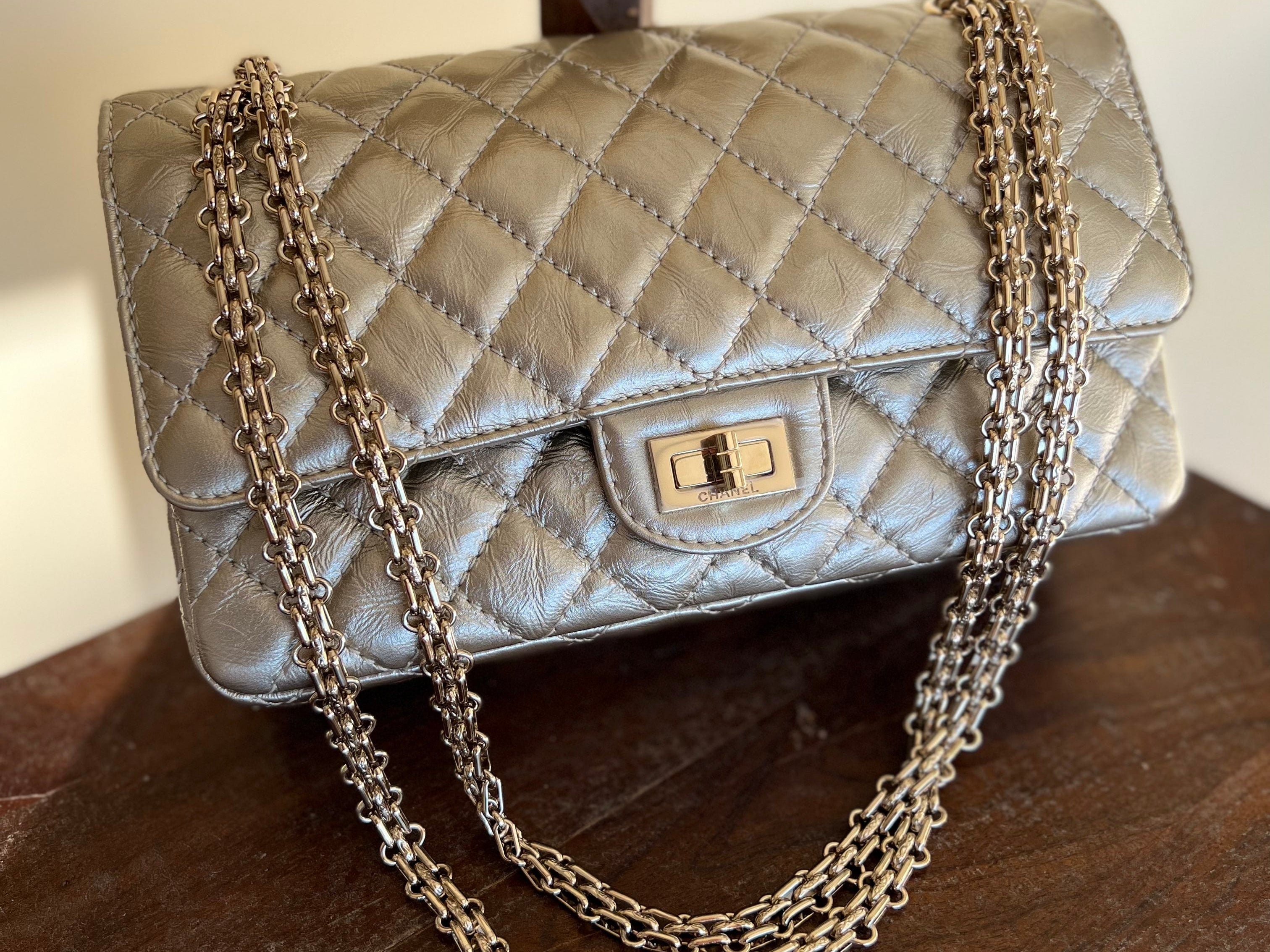 CHANEL Handbag Light Metallic Gold Aged Calfskin Quilted Small Reissue 2.55 - Redeluxe