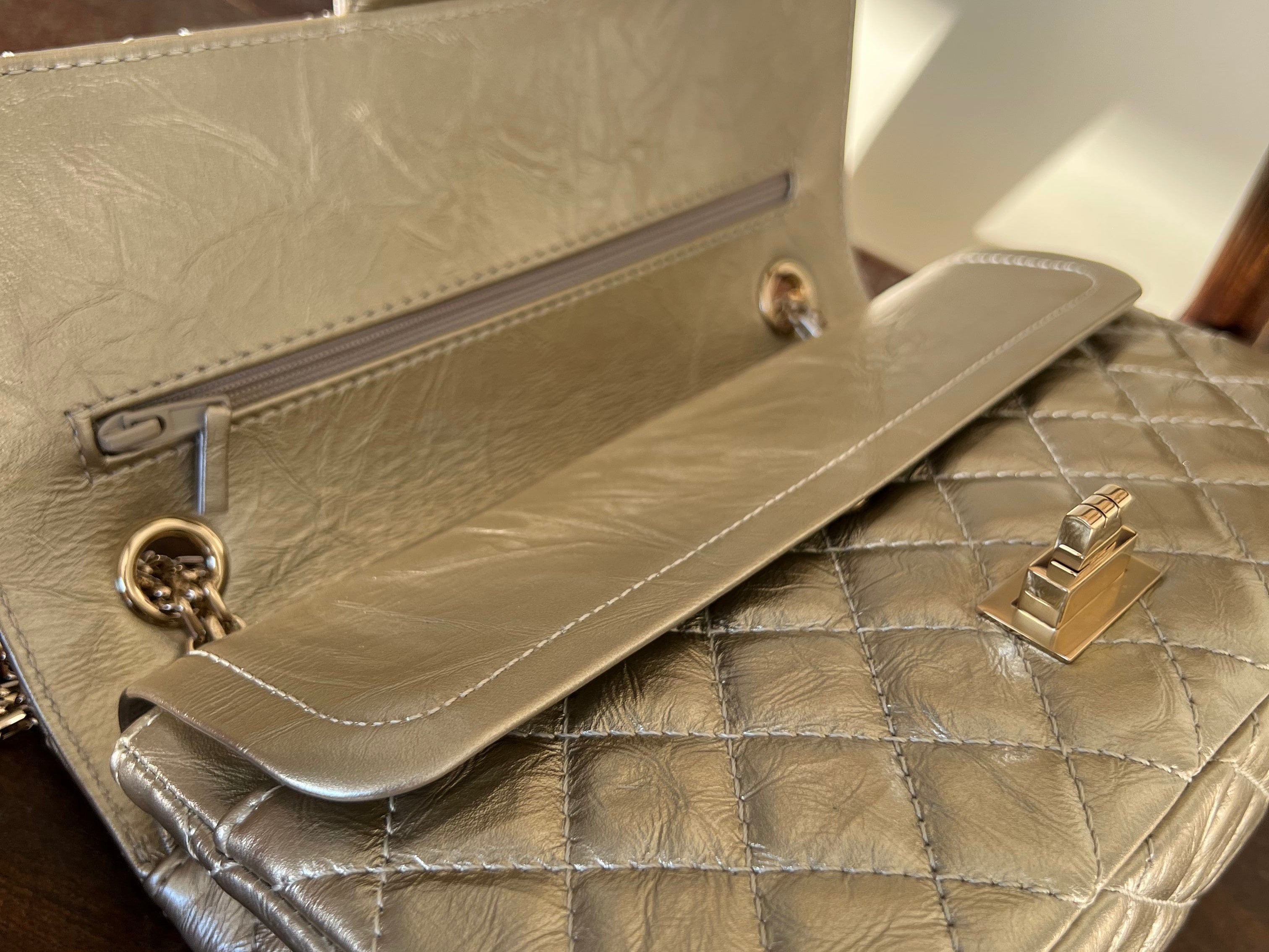 CHANEL Handbag Light Metallic Gold Aged Calfskin Quilted Small Reissue 2.55 - Redeluxe