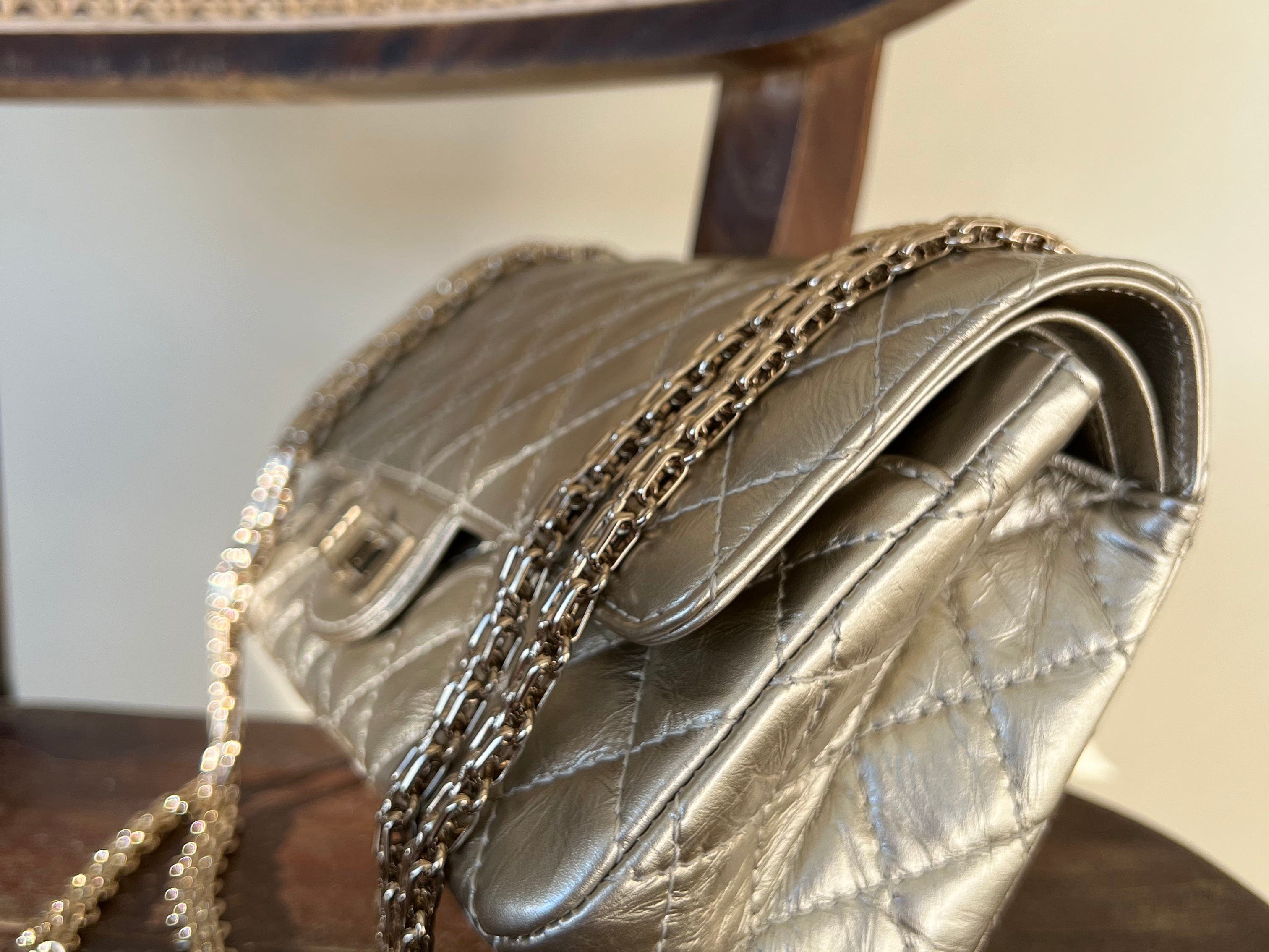 CHANEL Handbag Light Metallic Gold Aged Calfskin Quilted Small Reissue 2.55 - Redeluxe