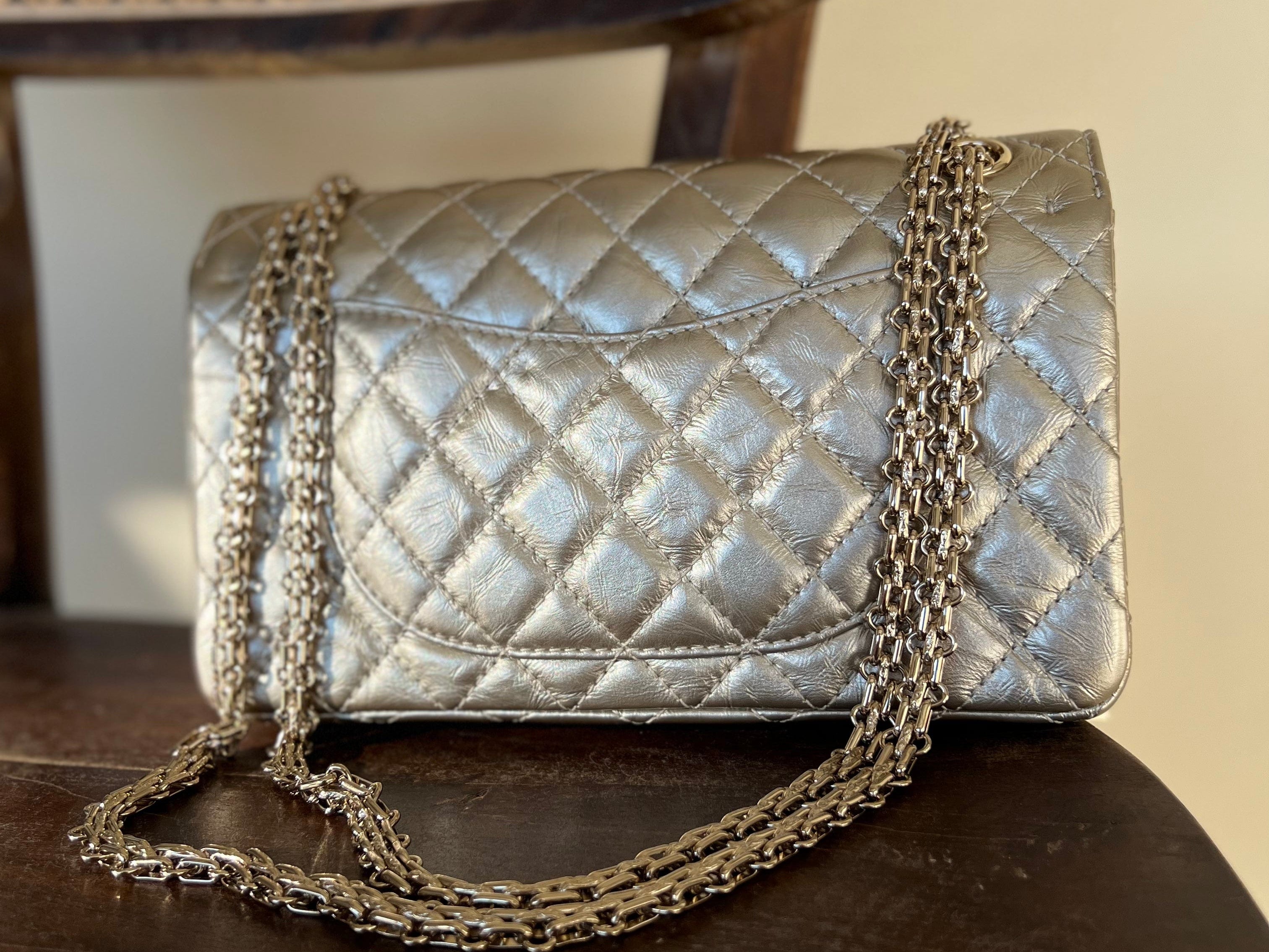 CHANEL Handbag Light Metallic Gold Aged Calfskin Quilted Small Reissue 2.55 - Redeluxe