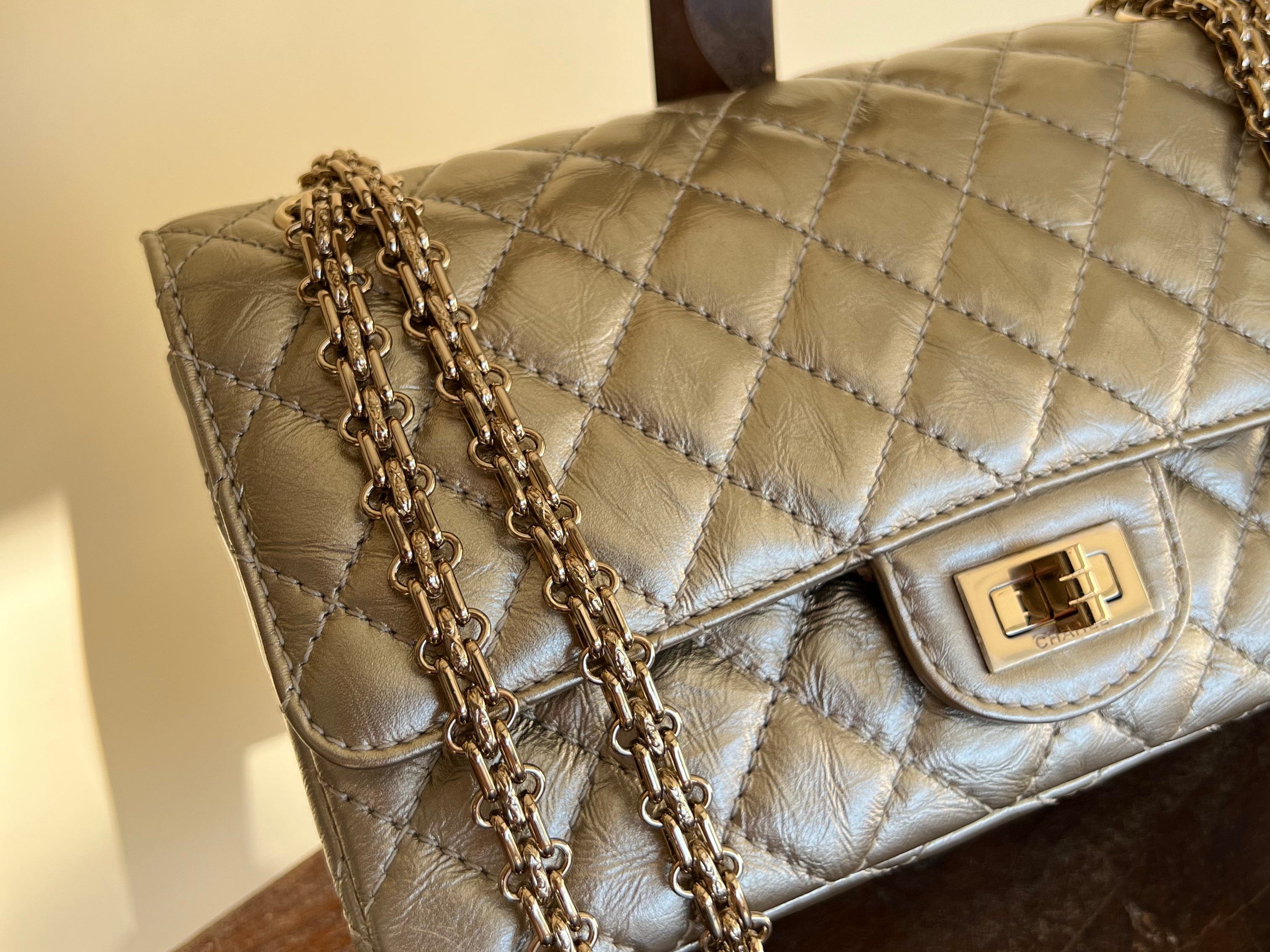 CHANEL Handbag Light Metallic Gold Aged Calfskin Quilted Small Reissue 2.55 - Redeluxe