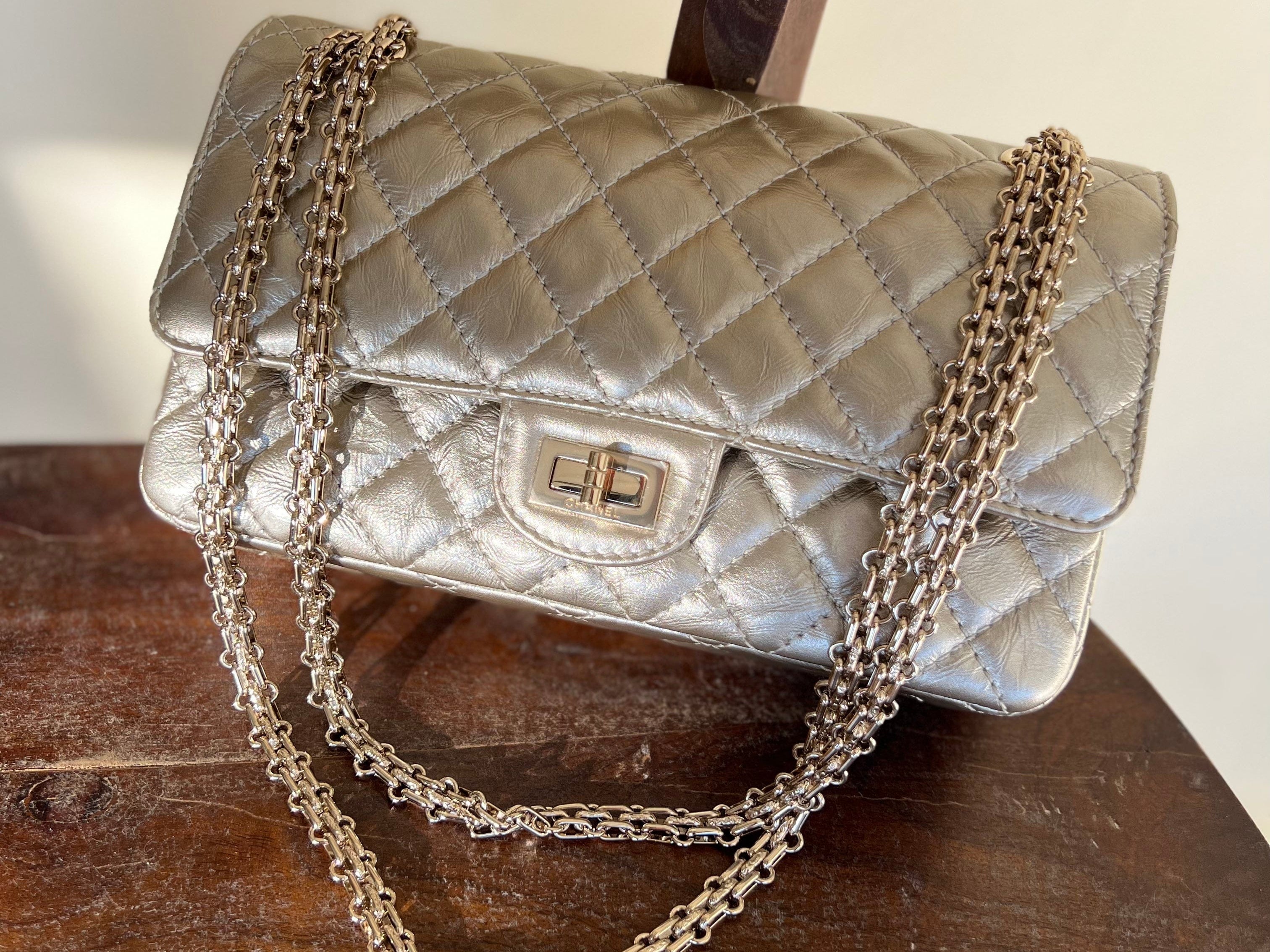 CHANEL Handbag Light Metallic Gold Aged Calfskin Quilted Small Reissue 2.55 - Redeluxe