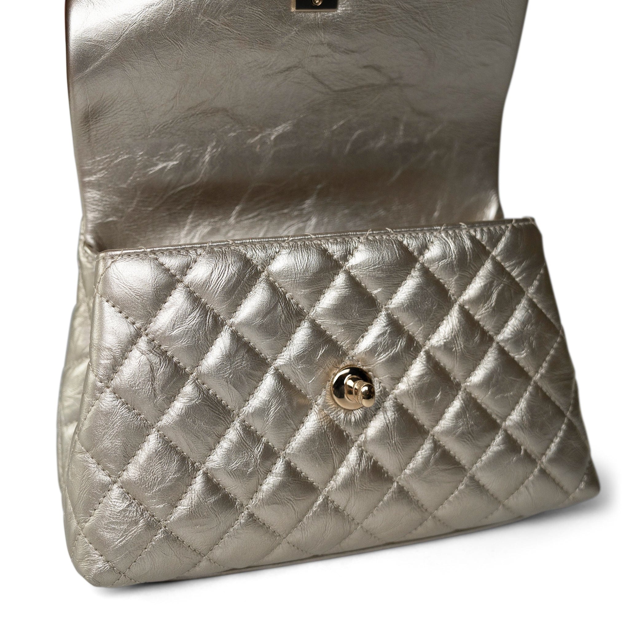 CHANEL Handbag Metallic 20A Metallic Aged Calfskin Quilted Mini Coco Handle Light Gold Hardware - Redeluxe
