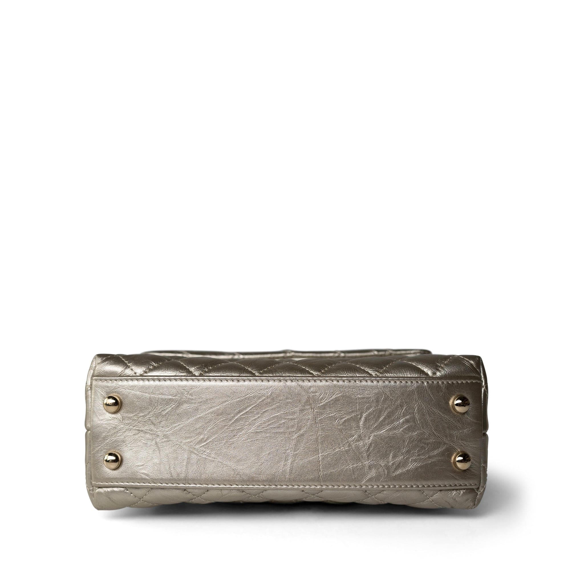 CHANEL Handbag Metallic 20A Metallic Aged Calfskin Quilted Mini Coco Handle Light Gold Hardware - Redeluxe