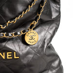 CHANEL Handbag Metallic Charcoal Calfskin Quilted  22 Bag Medium Aged Gold Hardware - Redeluxe