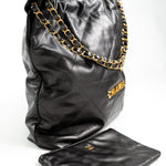 CHANEL Handbag Metallic Charcoal Calfskin Quilted  22 Bag Medium Aged Gold Hardware - Redeluxe