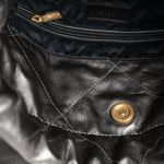 CHANEL Handbag Metallic Charcoal Calfskin Quilted  22 Bag Medium Aged Gold Hardware - Redeluxe