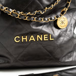 CHANEL Handbag Metallic Charcoal Calfskin Quilted  22 Bag Medium Aged Gold Hardware - Redeluxe