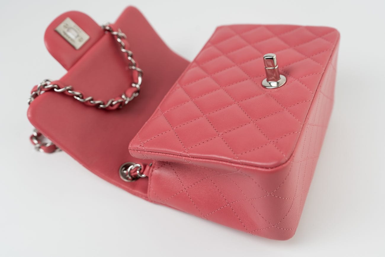CHANEL Handbag Mini Square Pink Lambskin Quilted Flap SHW - Redeluxe