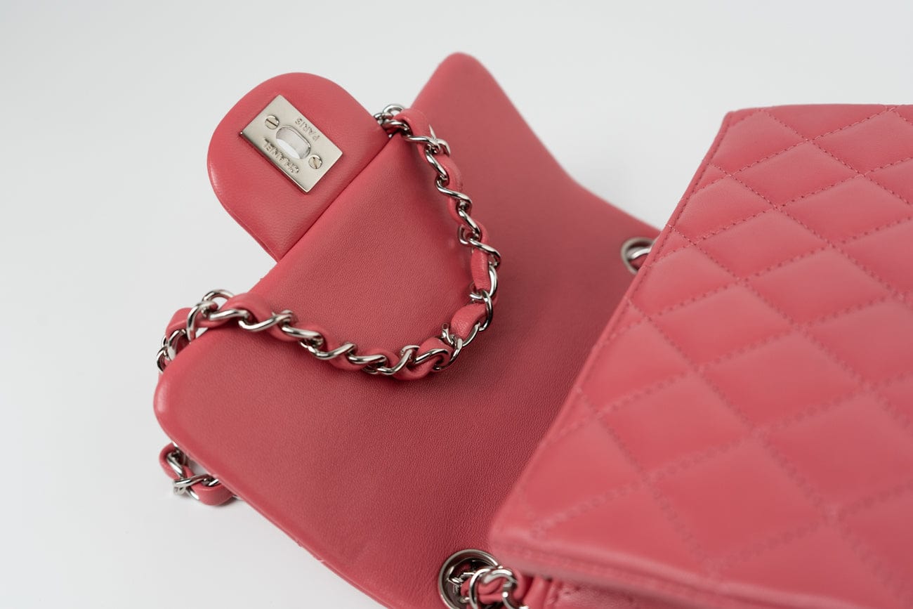 CHANEL Handbag Mini Square Pink Lambskin Quilted Flap SHW - Redeluxe