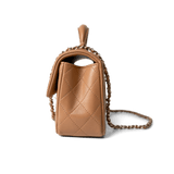 CHANEL Handbag Mini Top Handle / Beige 23P Dark Beige Lambskin Quilted Mini Top Handle LGHW - Redeluxe