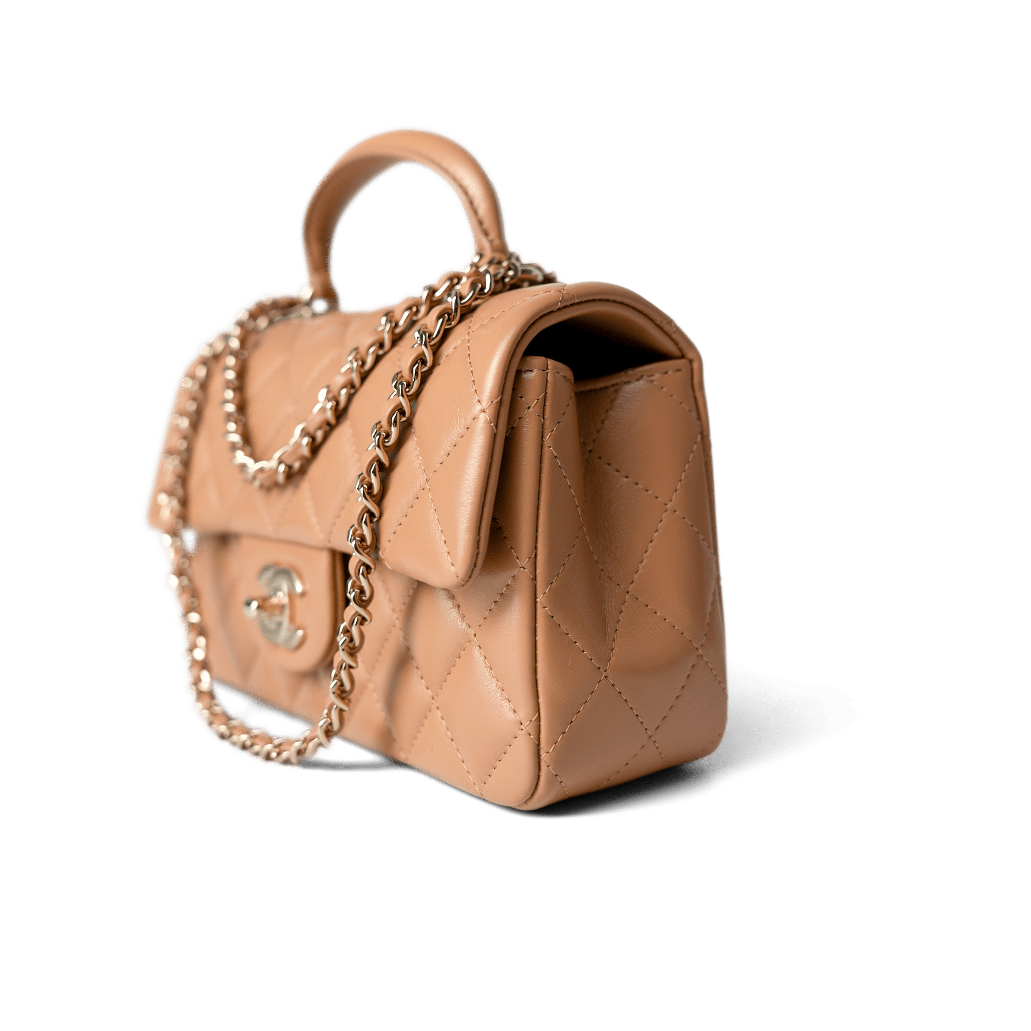 23P Dark Beige Lambskin Quilted Mini Top Handle LGHW – REDELUXE