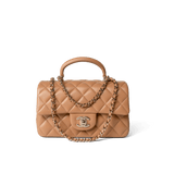 CHANEL Handbag Mini Top Handle / Beige 23P Dark Beige Lambskin Quilted Mini Top Handle LGHW - Redeluxe