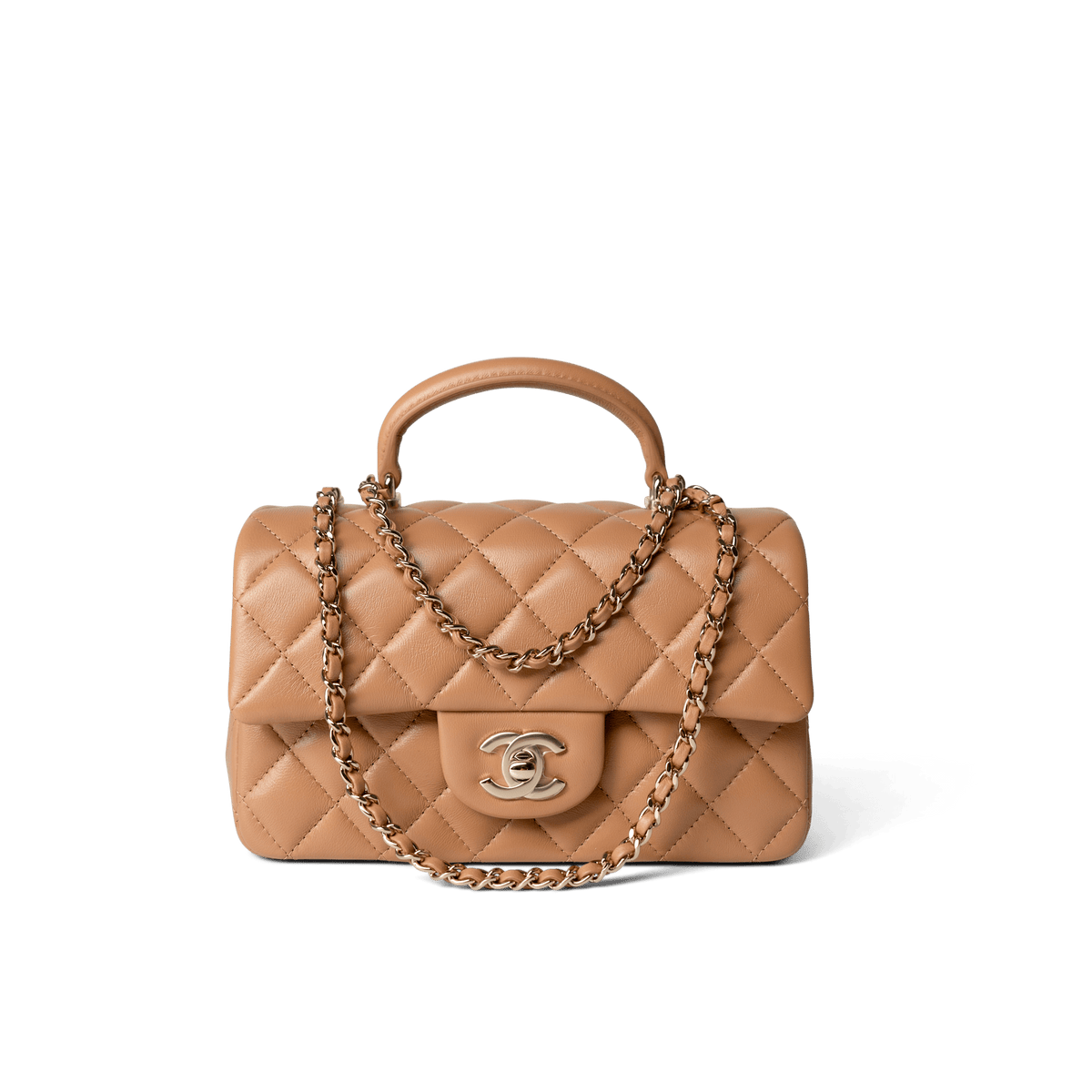 23P Dark Beige Lambskin Quilted Mini Top Handle LGHW – REDELUXE