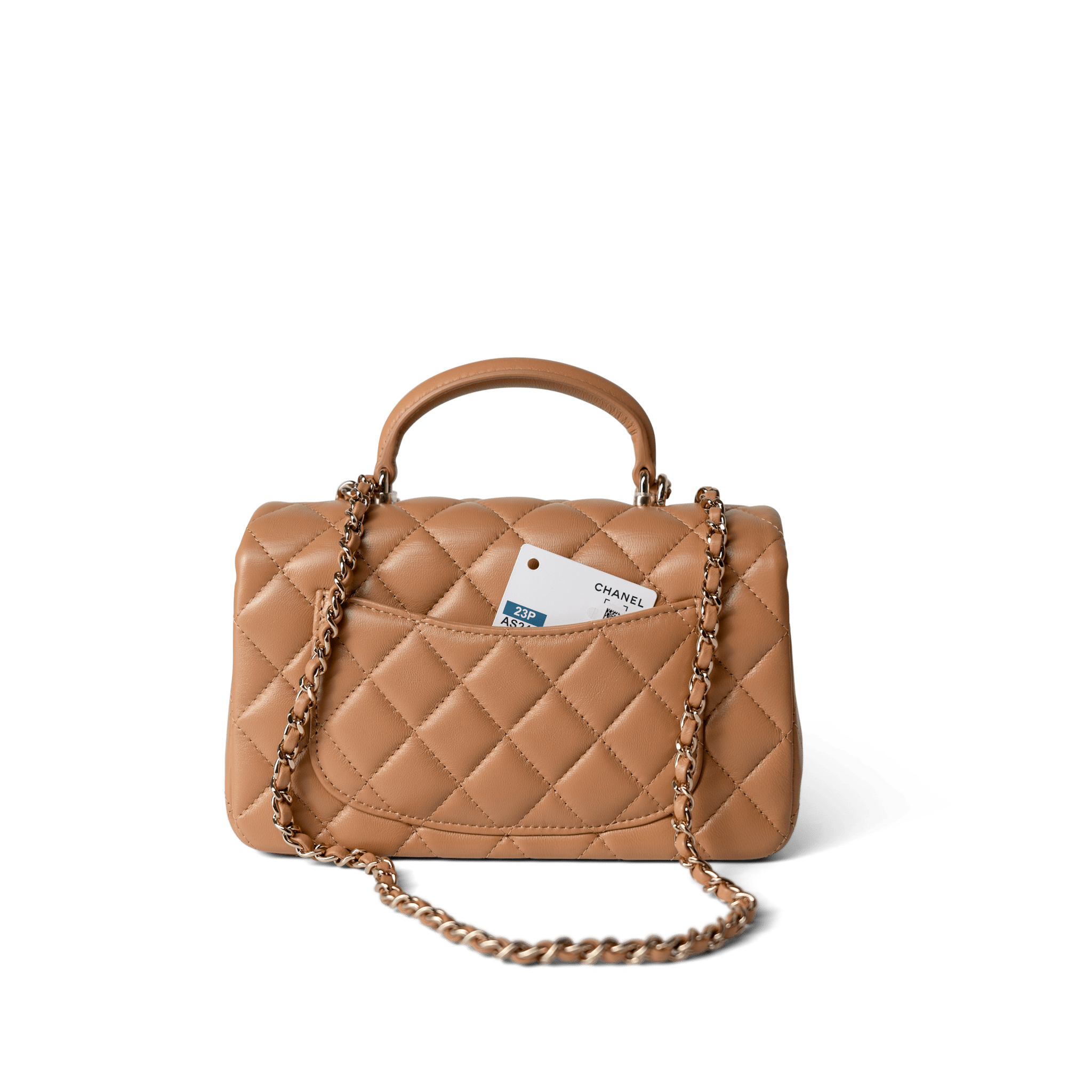 23P Dark Beige Lambskin Quilted Mini Top Handle LGHW – REDELUXE