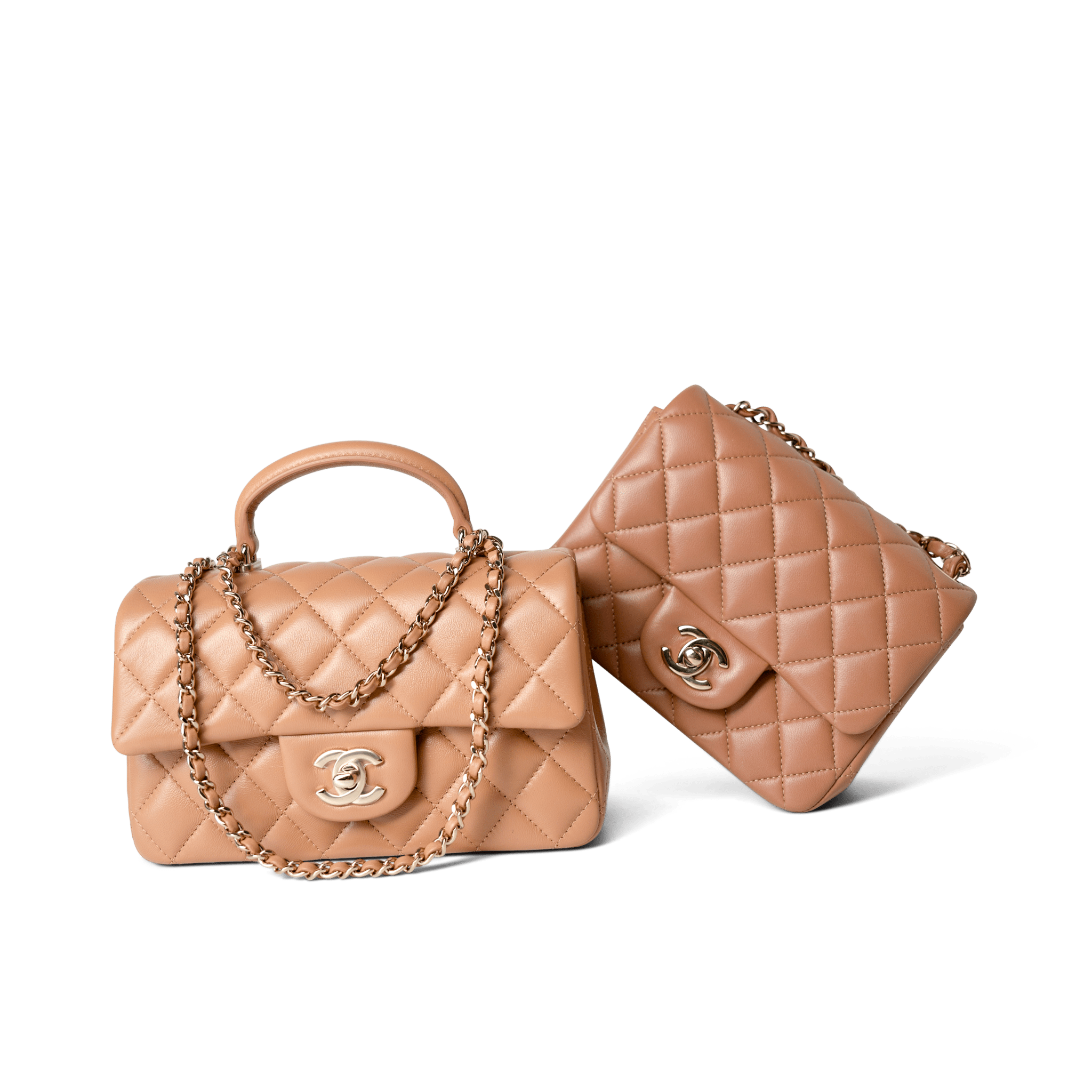 CHANEL Handbag Mini Top Handle / Beige 23P Dark Beige Lambskin Quilted Mini Top Handle LGHW - Redeluxe