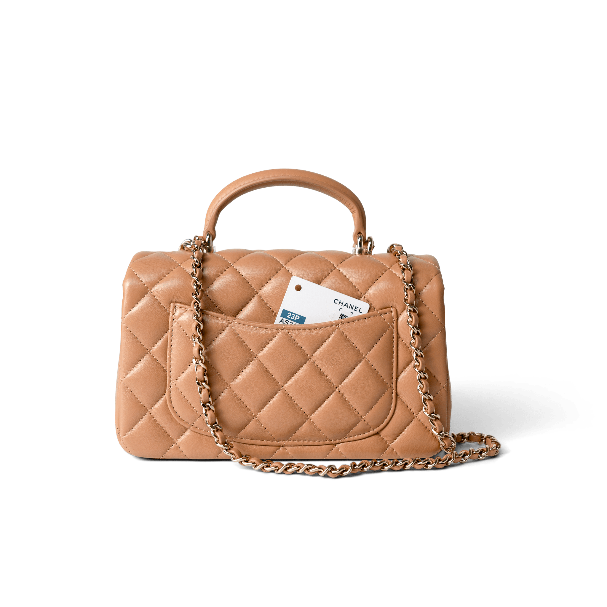 シャネル 23P トップハンドル スマホバッグ ベージュ 23P Dark Beige Lambskin Quilted Mini Top Handle LGHW – REDELUXE
