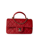 CHANEL Handbag Mini Top Handle / Red 22P Red Lambskin Mini Top Handle Light Gold Hardware - Redeluxe
