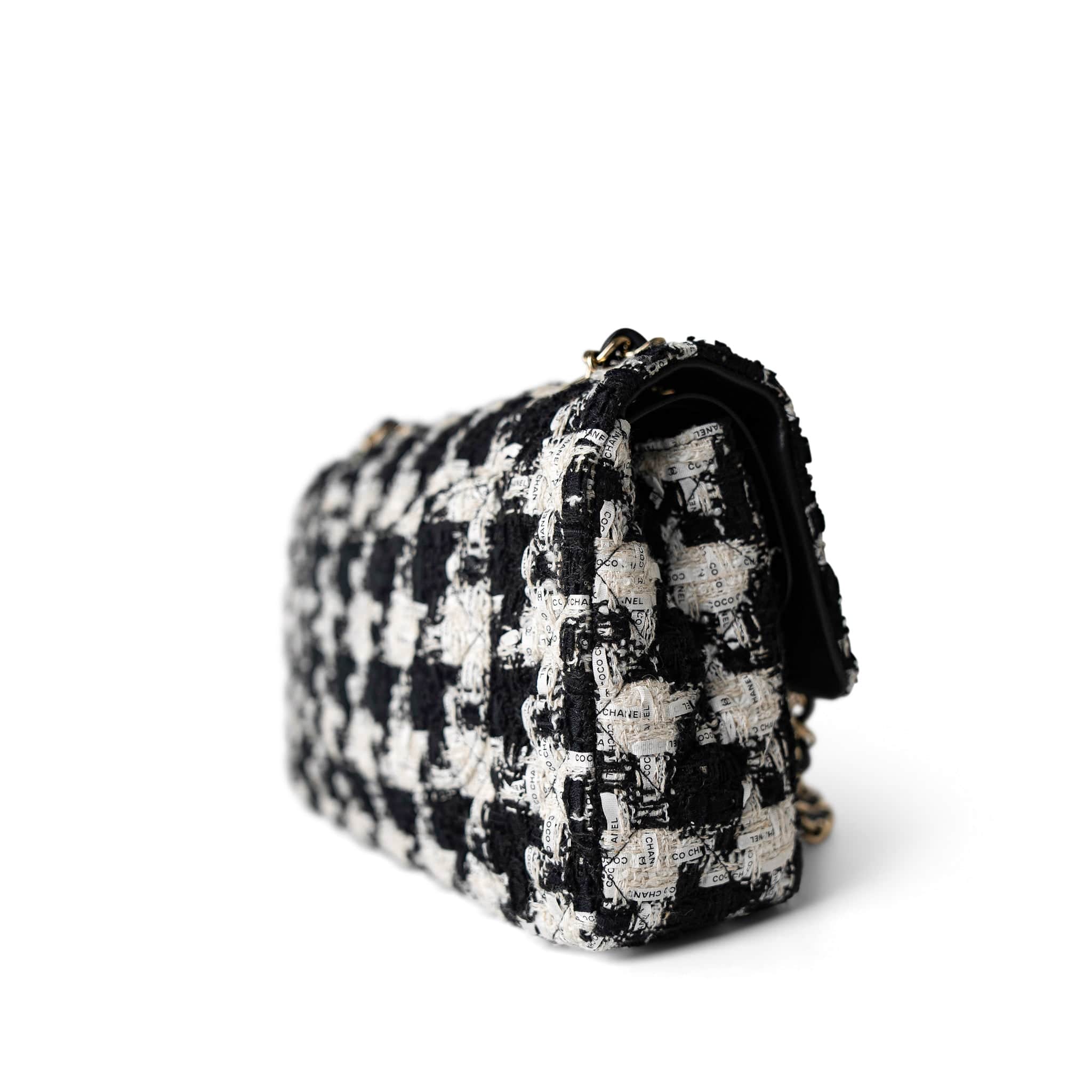 CHANEL Handbag Multicolor 20s Black White Houndstooth Tweed Quilted Classic Flap Medium Light Gold Hardware - Redeluxe