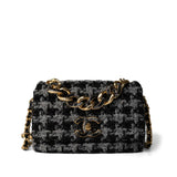 CHANEL Handbag Multicolor Wool Tweed Quilted Elegant Chain Flap Black Grey - Redeluxe