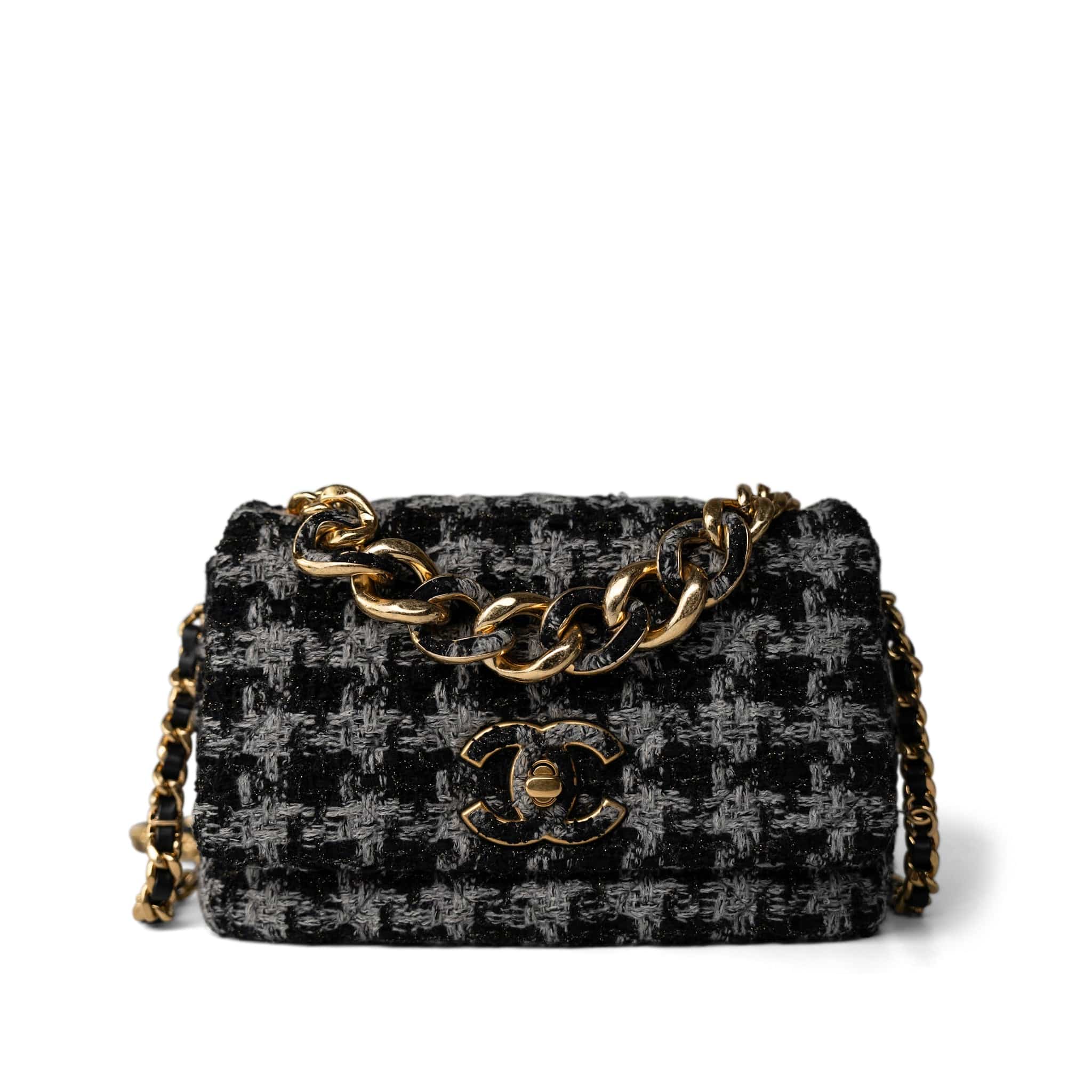 CHANEL Handbag Multicolor Wool Tweed Quilted Elegant Chain Flap Black Grey - Redeluxe