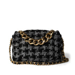 CHANEL Handbag Multicolor Wool Tweed Quilted Elegant Chain Flap Black Grey - Redeluxe
