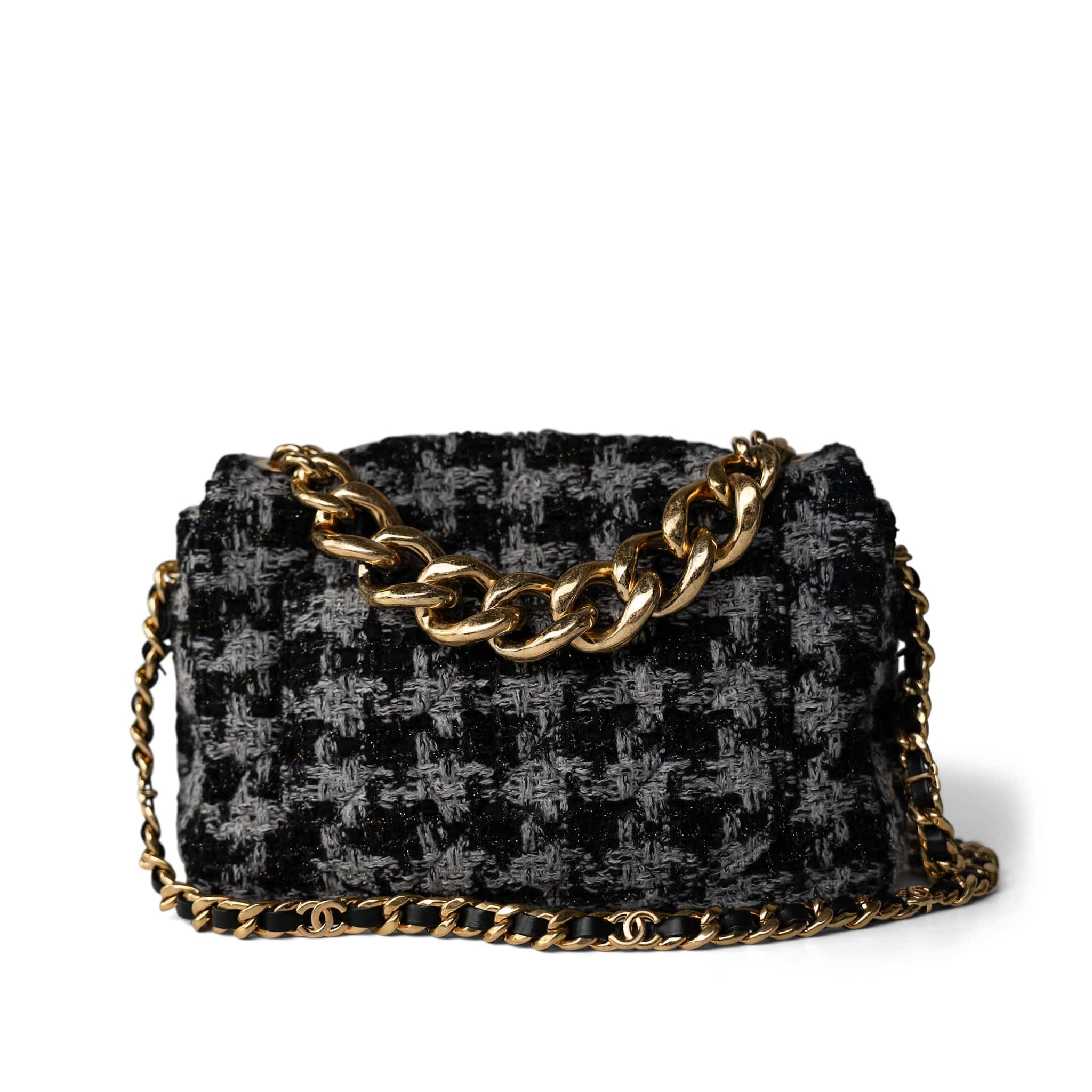 CHANEL Handbag Multicolor Wool Tweed Quilted Elegant Chain Flap Black Grey - Redeluxe