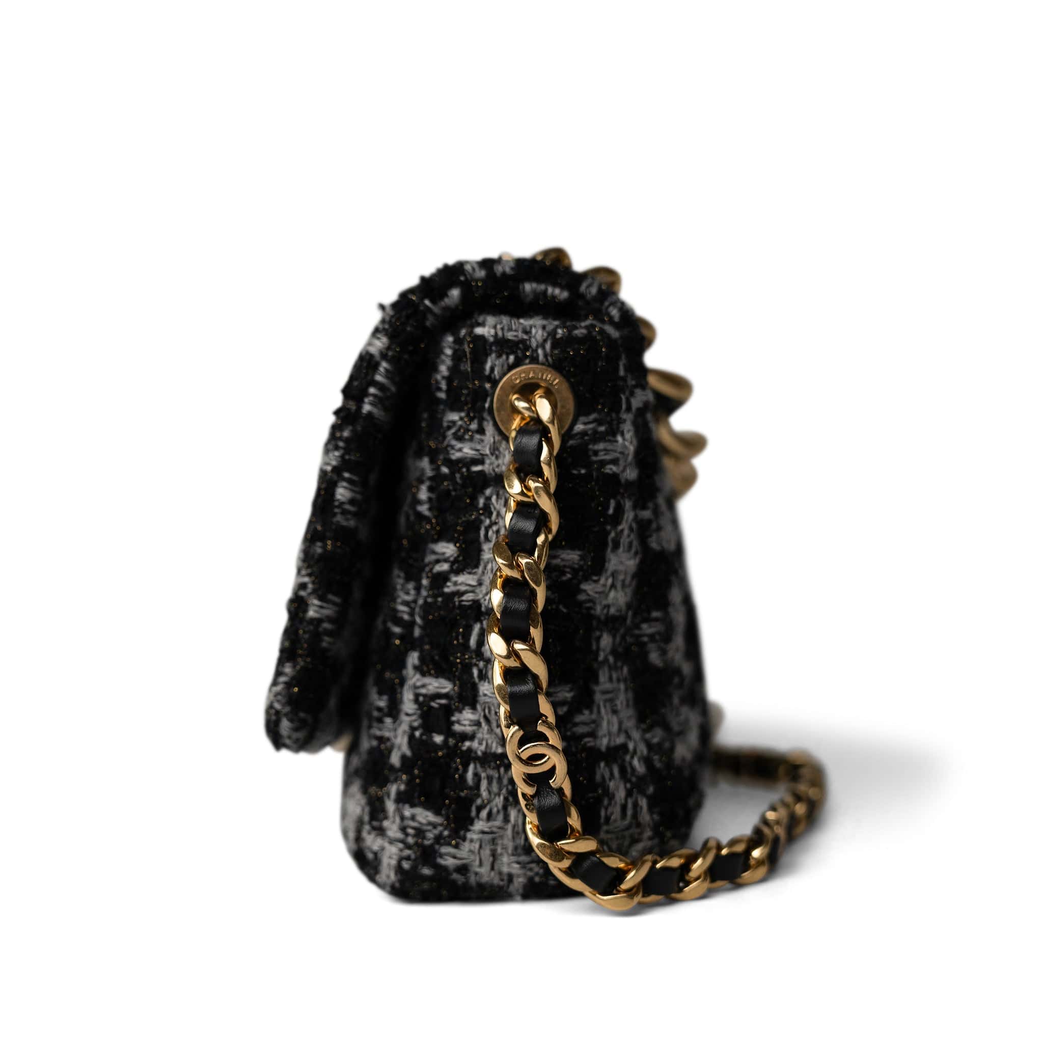 CHANEL Handbag Multicolor Wool Tweed Quilted Elegant Chain Flap Black Grey - Redeluxe