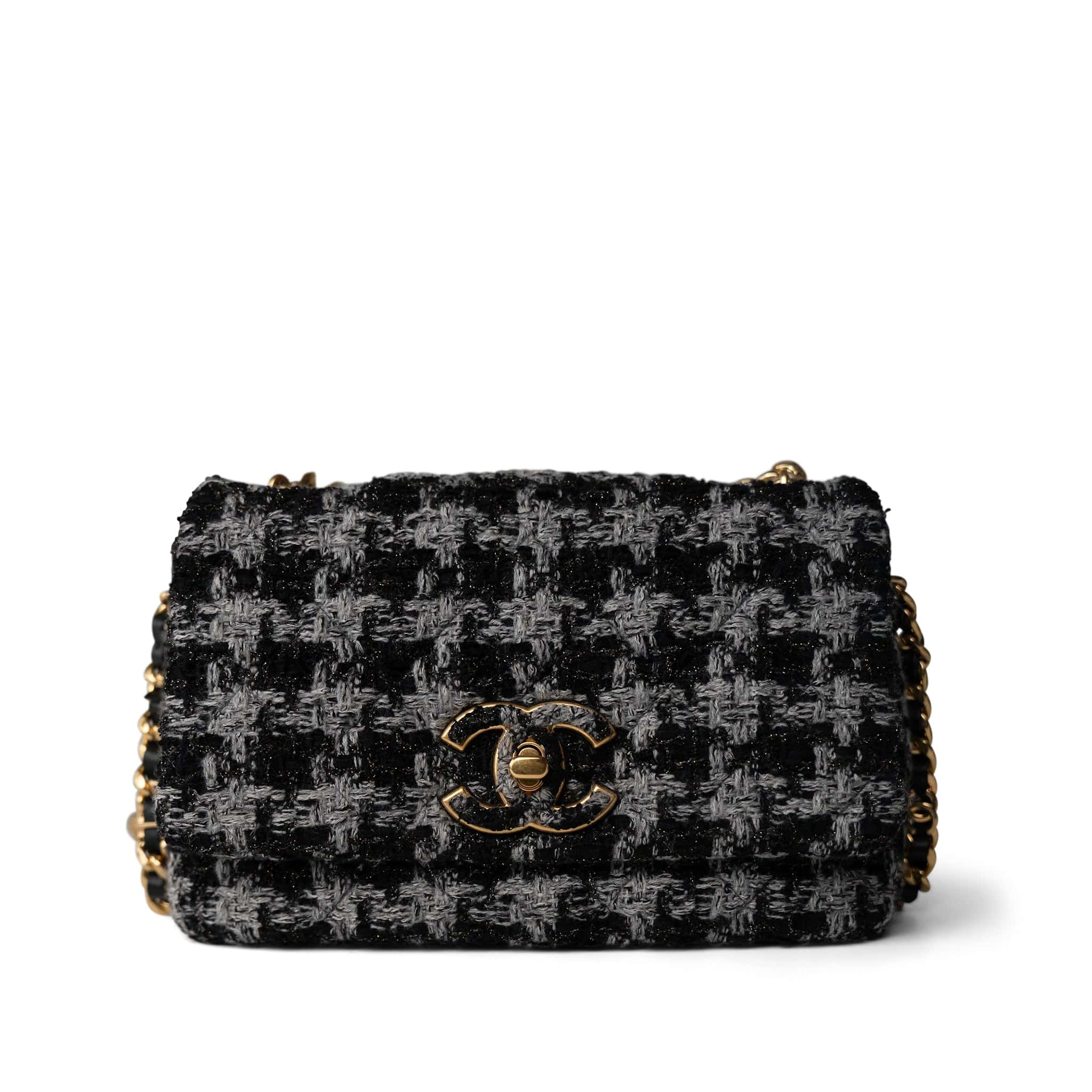CHANEL Handbag Multicolor Wool Tweed Quilted Elegant Chain Flap Black Grey - Redeluxe