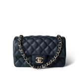 CHANEL Handbag Navy 18B Navy Caviar Quilted Mini Rectangular Light Gold Hardware - Redeluxe