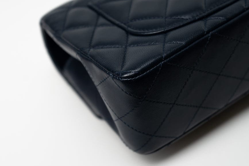 CHANEL Handbag Navy Blue Lambskin Quilted Mini Rectangular Flap Bag LGHW - Redeluxe