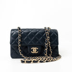 CHANEL Handbag Navy Blue Lambskin Quilted Mini Rectangular Flap Bag LGHW - Redeluxe