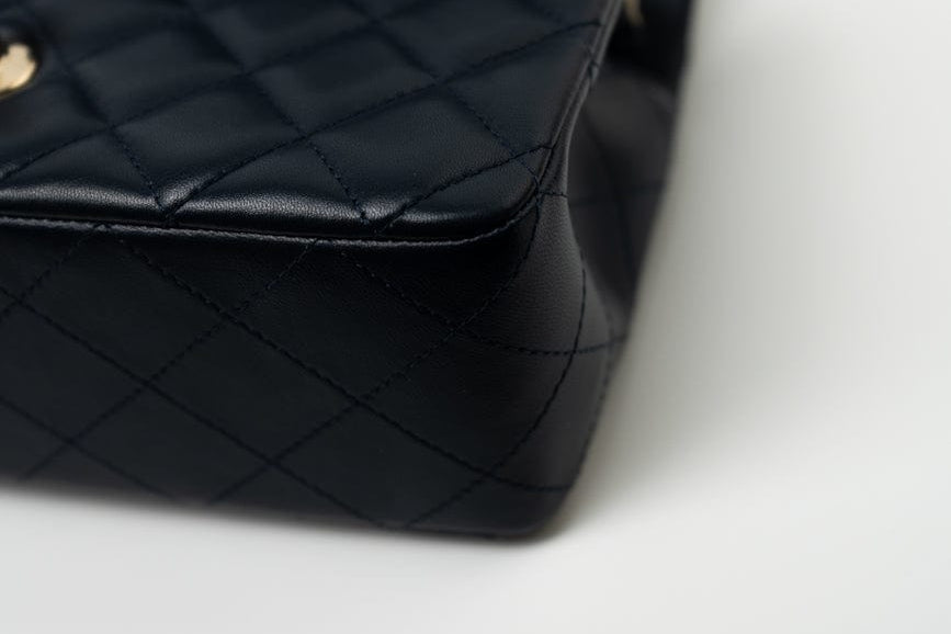 CHANEL Handbag Navy Blue Lambskin Quilted Mini Rectangular Flap Bag LGHW - Redeluxe