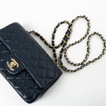 CHANEL Handbag Navy Blue Lambskin Quilted Mini Rectangular Flap Bag LGHW - Redeluxe