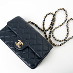 CHANEL Handbag Navy Blue Lambskin Quilted Mini Rectangular Flap Bag LGHW - Redeluxe