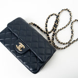 CHANEL Handbag Navy Blue Lambskin Quilted Mini Rectangular Flap Bag LGHW - Redeluxe