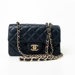 CHANEL Handbag Navy Blue Lambskin Quilted Mini Rectangular Flap Bag LGHW - Redeluxe