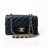 CHANEL Handbag Navy Blue Lambskin Quilted Mini Rectangular Flap Bag LGHW - Redeluxe