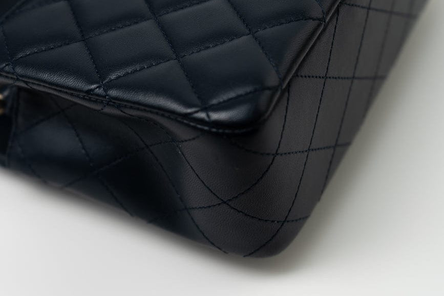 CHANEL Handbag Navy Blue Lambskin Quilted Mini Rectangular Flap Bag LGHW - Redeluxe