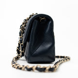 CHANEL Handbag Navy Blue Lambskin Quilted Mini Rectangular Flap Bag LGHW - Redeluxe