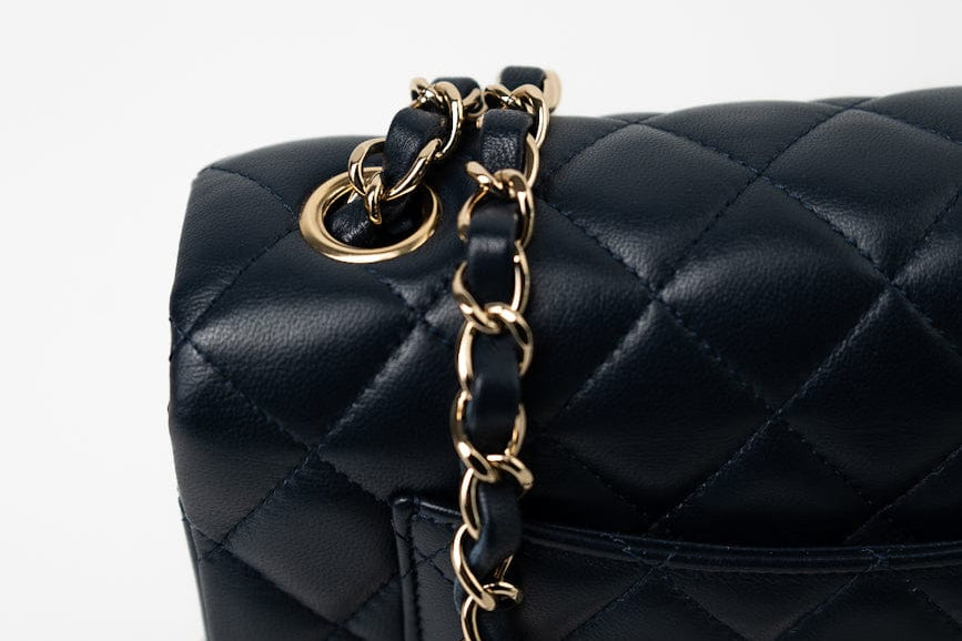 CHANEL Handbag Navy Blue Lambskin Quilted Mini Rectangular Flap Bag LGHW - Redeluxe