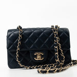 CHANEL Handbag Navy Blue Lambskin Quilted Mini Rectangular Flap Bag LGHW - Redeluxe