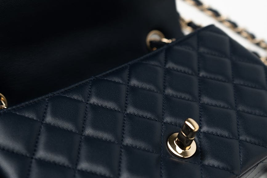 CHANEL Handbag Navy Blue Lambskin Quilted Mini Rectangular Flap Bag LGHW - Redeluxe