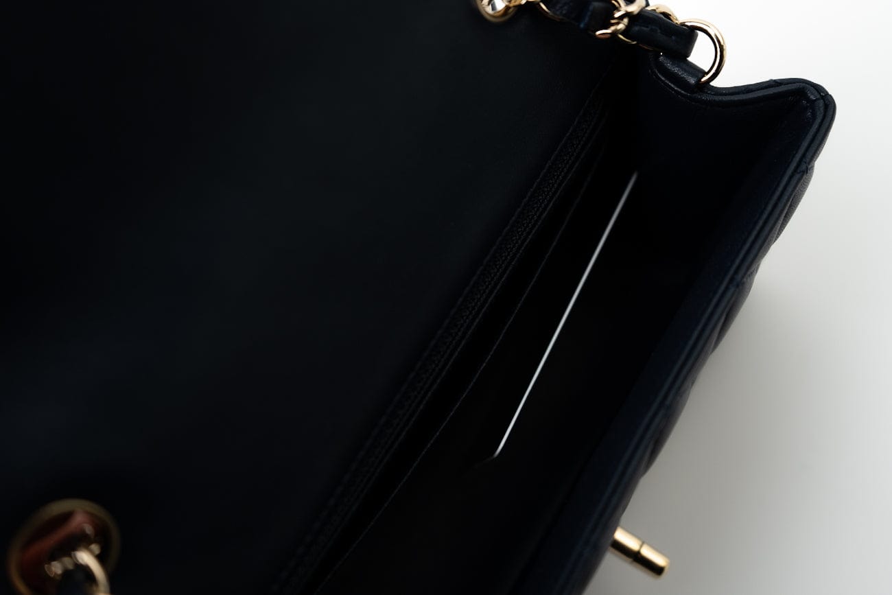 CHANEL Handbag Navy Blue Lambskin Quilted Mini Rectangular Flap Bag LGHW - Redeluxe