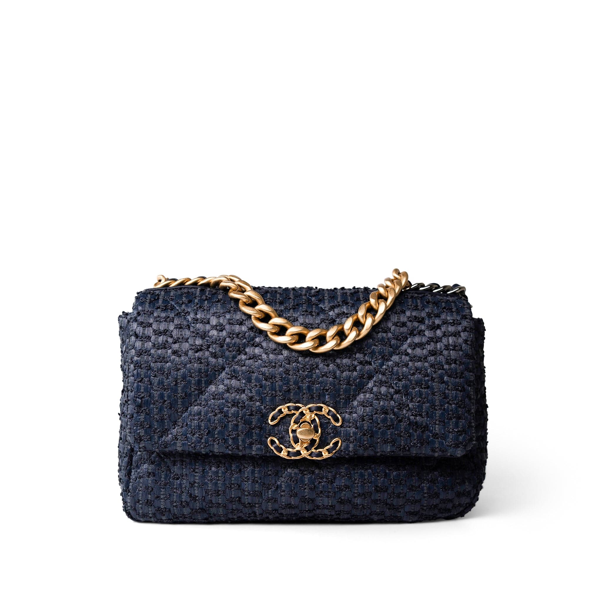 CHANEL Handbag Navy Navy Raffia Quilted 19 Flap Small Mixed Hardware - Redeluxe